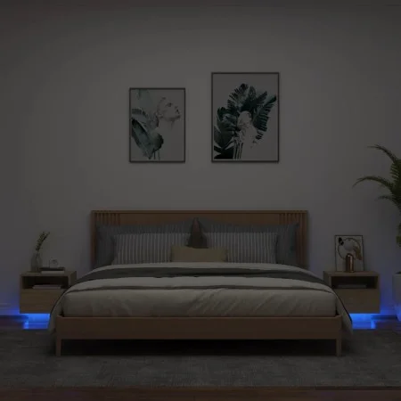 Mesitas de noche con luces LED 2 uds roble Sonoma 40x39x37 cm de , Mesitas de noche - Ref: Foro24-836803, Precio: 71,14 €, De...