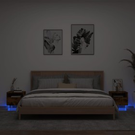 Mesitas de noche con luces LED 2 uds roble ahumado 40x39x37 cm de , Mesitas de noche - Ref: Foro24-836807, Precio: 59,01 €, D...