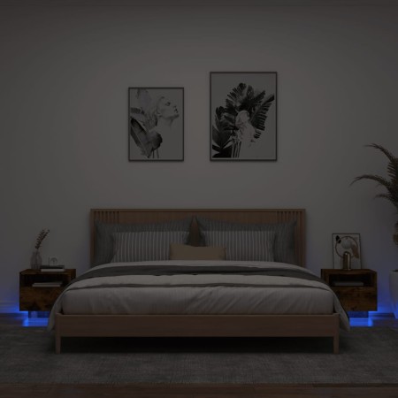 Mesitas de noche con luces LED 2 uds roble ahumado 40x39x37 cm de , Mesitas de noche - Ref: Foro24-836807, Precio: 59,01 €, D...