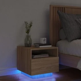 Bedside table with LED lights Sonoma oak 40x39x37 cm by , Nightstands - Ref: Foro24-836802, Price: 50,41 €, Discount: %