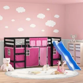 High bed for children with pink pine wood curtains 80x200 cm by , Beds and slatted bases - Ref: Foro24-3207017, Price: 266,33...