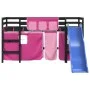 High bed for children with pink pine wood curtains 80x200 cm by , Beds and slatted bases - Ref: Foro24-3207017, Price: 266,33...