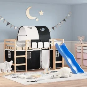Children's loft bed with black white pine wood tunnel 80x200 cm by , Beds and slatted bases - Ref: Foro24-3207036, Price: 281...
