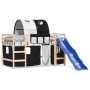 Cama alta niños con túnel madera pino blanco negro 80x200 cm de , Camas y somieres - Ref: Foro24-3207036, Precio: 289,32 €, D...
