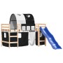 Cama alta niños con túnel madera pino blanco negro 80x200 cm de , Camas y somieres - Ref: Foro24-3207036, Precio: 289,32 €, D...