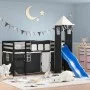 Cama alta niños con torre madera pino blanco negro 80x200 cm de , Camas y somieres - Ref: Foro24-3207069, Precio: 299,51 €, D...