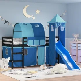 High bed for children with blue pine wood tower 80x200 cm by , Beds and slatted bases - Ref: Foro24-3207097, Price: 299,44 €,...