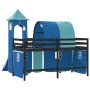 Cama alta para niños con torre madera pino azul 90x200 cm de , Camas y somieres - Ref: Foro24-3207106, Precio: 314,54 €, Desc...
