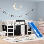 Cama alta niños con cortinas madera pino blanco negro 80x200 cm de , Camas y somieres - Ref: Foro24-3207012, Precio: 276,21 €...