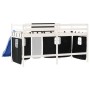 Cama alta niños con cortinas madera pino blanco negro 80x200 cm de , Camas y somieres - Ref: Foro24-3207012, Precio: 276,21 €...