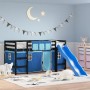 Cama alta para niños con cortinas madera pino azul 90x200 cm de , Camas y somieres - Ref: Foro24-3207025, Precio: 280,62 €, D...