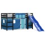 Cama alta para niños con cortinas madera pino azul 90x200 cm de , Camas y somieres - Ref: Foro24-3207025, Precio: 280,62 €, D...
