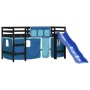 Cama alta para niños con cortinas madera pino azul 90x200 cm de , Camas y somieres - Ref: Foro24-3207025, Precio: 280,62 €, D...