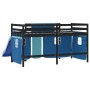 Cama alta para niños con cortinas madera pino azul 90x200 cm de , Camas y somieres - Ref: Foro24-3207025, Precio: 280,62 €, D...