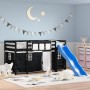 Cama alta niños con cortinas madera pino blanco negro 90x190 cm de , Camas y somieres - Ref: Foro24-3207033, Precio: 276,74 €...