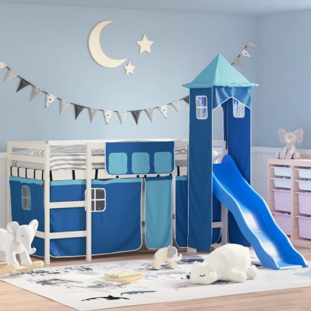 Cama alta para niños con torre madera pino azul 80x200 cm de , Camas y somieres - Ref: Foro24-3207067, Precio: 291,63 €, Desc...