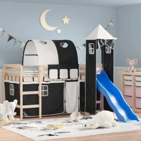Children's loft bed with black white pine wood tower 80x200 cm by , Beds and slatted bases - Ref: Foro24-3207090, Price: 303,...