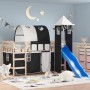 Cama alta niños con torre madera pino blanco negro 80x200 cm de , Camas y somieres - Ref: Foro24-3207090, Precio: 294,60 €, D...