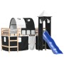 Cama alta niños con torre madera pino blanco negro 80x200 cm de , Camas y somieres - Ref: Foro24-3207090, Precio: 294,60 €, D...