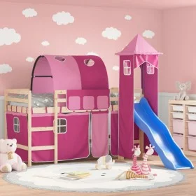 High bed for children with pink pine wood tower 80x200 cm by , Beds and slatted bases - Ref: Foro24-3207092, Price: 291,53 €,...