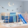 Cama alta para niños con cortinas madera pino azul 80x200 cm de , Camas y somieres - Ref: Foro24-3207010, Precio: 269,87 €, D...