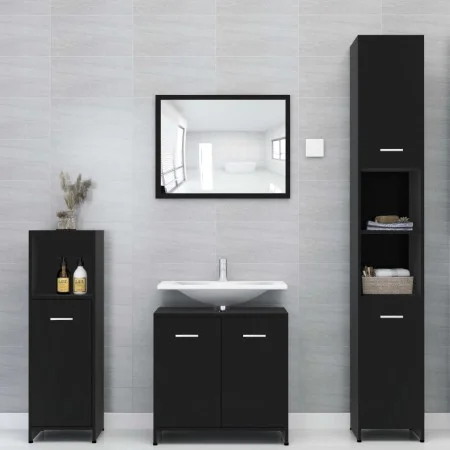 Juego de muebles de baño 4 piezas madera ingeniería negro de , Muebles de baño - Ref: Foro24-3056881, Precio: 182,35 €, Descu...