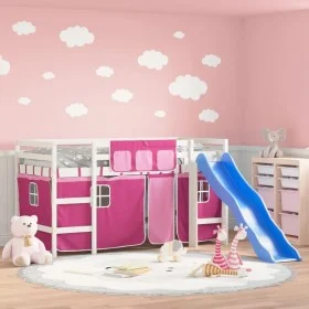 Cama alta para niños con cortinas madera pino rosa 90x200 cm de , Camas y somieres - Ref: Foro24-3207023, Precio: 324,04 €, D...