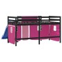 Cama alta para niños con cortinas madera pino rosa 90x190 cm de , Camas y somieres - Ref: Foro24-3207035, Precio: 276,62 €, D...