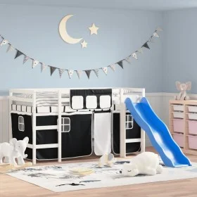 Children's loft bed with black white pine wood curtains 90x200 cm by , Beds and slatted bases - Ref: Foro24-3207021, Price: 3...