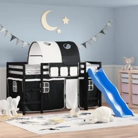 Cama alta niños con túnel madera pino blanco negro 80x200 cm de , Camas y somieres - Ref: Foro24-3207042, Precio: 286,81 €, D...