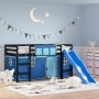 Cama alta para niños con cortinas madera pino azul 80x200 cm de , Camas y somieres - Ref: Foro24-3207016, Precio: 273,39 €, D...