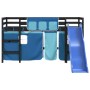 Cama alta para niños con cortinas madera pino azul 80x200 cm de , Camas y somieres - Ref: Foro24-3207016, Precio: 273,39 €, D...