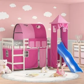 High bed for children with pink pine wood tower 90x190 cm by , Beds and slatted bases - Ref: Foro24-3207113, Price: 333,81 €,...