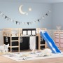 Cama alta niños con cortinas madera pino blanco negro 80x200 cm de , Camas y somieres - Ref: Foro24-3207009, Precio: 270,00 €...