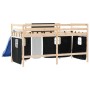 Cama alta niños con cortinas madera pino blanco negro 80x200 cm de , Camas y somieres - Ref: Foro24-3207009, Precio: 270,00 €...