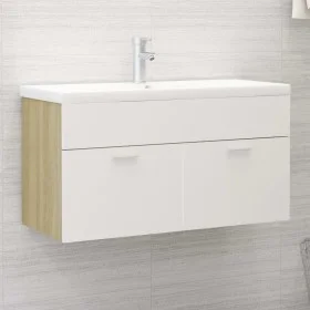Mueble con lavabo madera de ingeniería blanco y roble Sonoma de , Tocadores de baño - Ref: Foro24-3071293, Precio: 279,41 €, ...