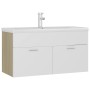 Mueble con lavabo madera de ingeniería blanco y roble Sonoma de , Tocadores de baño - Ref: Foro24-3071293, Precio: 291,61 €, ...