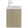 Mueble con lavabo madera de ingeniería blanco y roble Sonoma de , Tocadores de baño - Ref: Foro24-3071293, Precio: 291,61 €, ...
