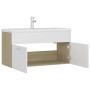 Mueble con lavabo madera de ingeniería blanco y roble Sonoma de , Tocadores de baño - Ref: Foro24-3071293, Precio: 291,61 €, ...