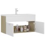 Mueble con lavabo madera de ingeniería blanco y roble Sonoma de , Tocadores de baño - Ref: Foro24-3071293, Precio: 291,61 €, ...