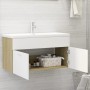 Mueble con lavabo madera de ingeniería blanco y roble Sonoma de , Tocadores de baño - Ref: Foro24-3071293, Precio: 291,61 €, ...
