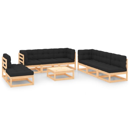 Juego de muebles de jardín 9 pzas y cojines madera maciza pino de , Conjuntos de jardín - Ref: Foro24-3083818, Precio: 742,76...