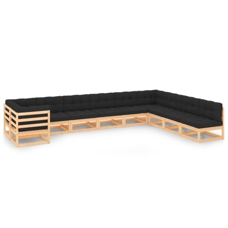 Muebles de jardín 10 pzas cojines antracita madera maciza pino de , Conjuntos de jardín - Ref: Foro24-3083845, Precio: 947,48...
