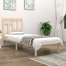 Solid pine wood bed frame 90x190 cm by , Beds and slatted bases - Ref: Foro24-3104508, Price: 79,73 €, Discount: %