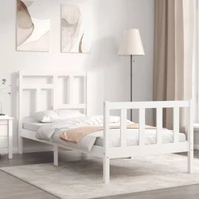 Estructura de cama con cabecero madera maciza blanco de , Camas y somieres - Ref: Foro24-3193107, Precio: 99,00 €, Descuento: %