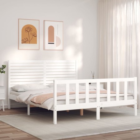 Estructura de cama con cabecero madera maciza blanco 160x200 cm de , Camas y somieres - Ref: Foro24-3193217, Precio: 177,83 €...