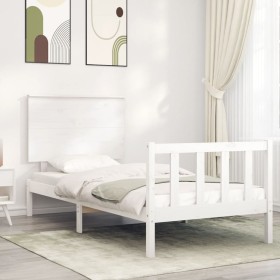 Estructura de cama con cabecero madera maciza blanco de , Camas y somieres - Ref: Foro24-3193367, Precio: 115,45 €, Descuento: %