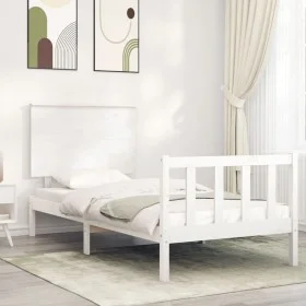 Weißer Bettrahmen aus Massivholz mit Kopfteil von , Betten und Lattenroste - Ref: Foro24-3193367, Preis: 114,03 €, Rabatt: %