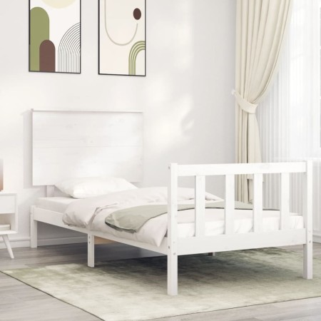 Estructura de cama con cabecero madera maciza blanco de , Camas y somieres - Ref: Foro24-3193367, Precio: 115,45 €, Descuento: %