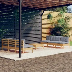Garden furniture set 7 pieces and gray pine wood cushions by , Garden sets - Ref: Foro24-3096093, Price: 564,39 €, Discount: %
